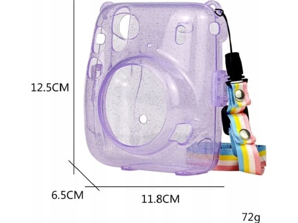 LoveInstant Pussi Kotelo Pussi Fujifilm Instax Mini 11 violetti Glitter läpinäkyvä läpinäkyvästä