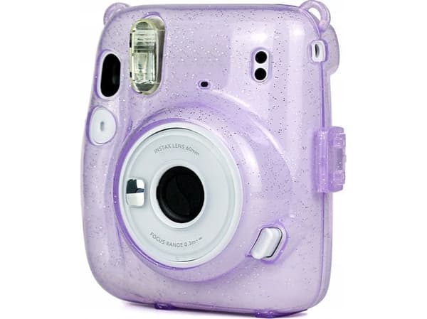 LoveInstant Pussi Kotelo Pussi Fujifilm Instax Mini 11 violetti Glitter läpinäkyvä läpinäkyvästä
