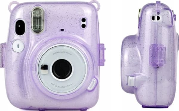 LoveInstant Pussi Kotelo Pussi Fujifilm Instax Mini 11 violetti Glitter läpinäkyvä läpinäkyvästä