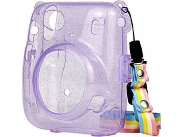 LoveInstant Pussi Kotelo Pussi Fujifilm Instax Mini 11 violetti Glitter läpinäkyvä läpinäkyvästä