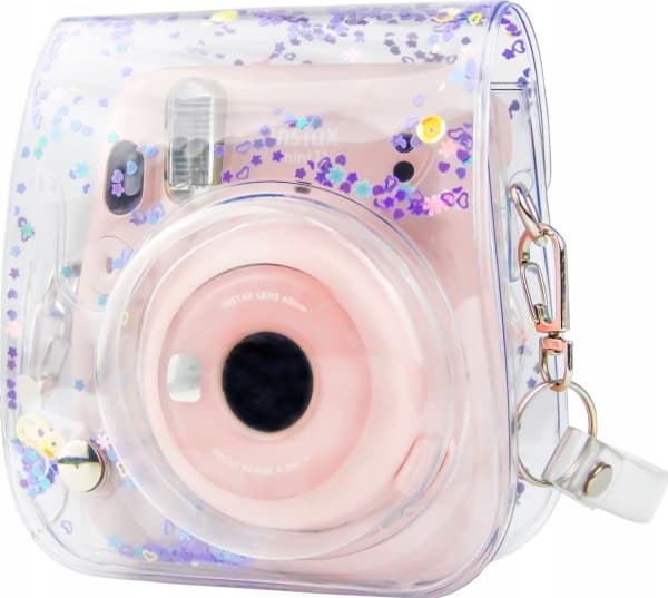 LoveInstant Instax Mini 11 etui / transparent lilla paljetter