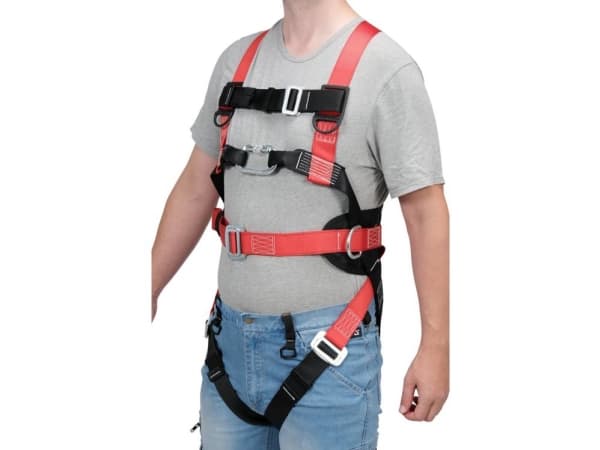 Yato YT-74220, Helkroppssele, EN 361:2002, EN 358:2018, Svart, Röd, Öljett, Sidosläppspänne, Polyester, 5 År