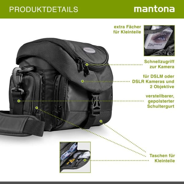 Kameraväska - Mantona - Premium - Svart - 2 fack - Axelrem