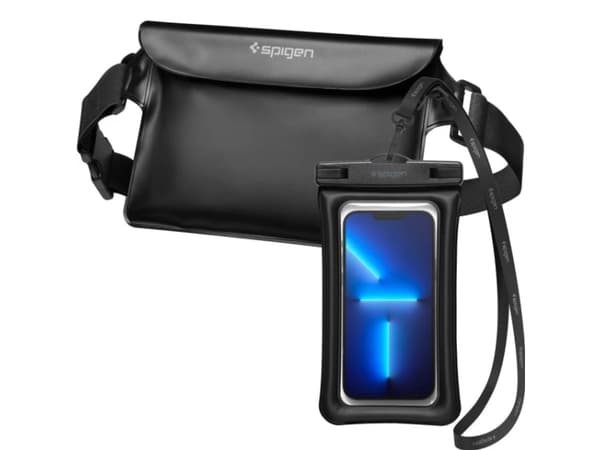 Spigen Kotelo + vedenpitävä pussi Spigen A621 Universal vedenpitävä kotelo &amp; vyötärölaukku Musta