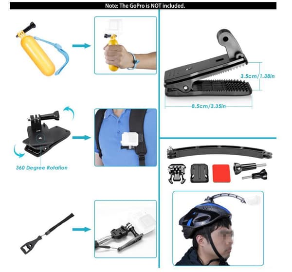 INF 20-i-1-tilbehør til GoPro Hero 8/9, DJI Sort