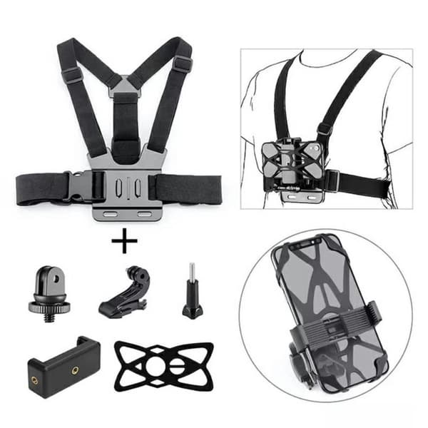 6-i-1 tillbehör för GoPro Hero med bröstrem mobilklämma etc