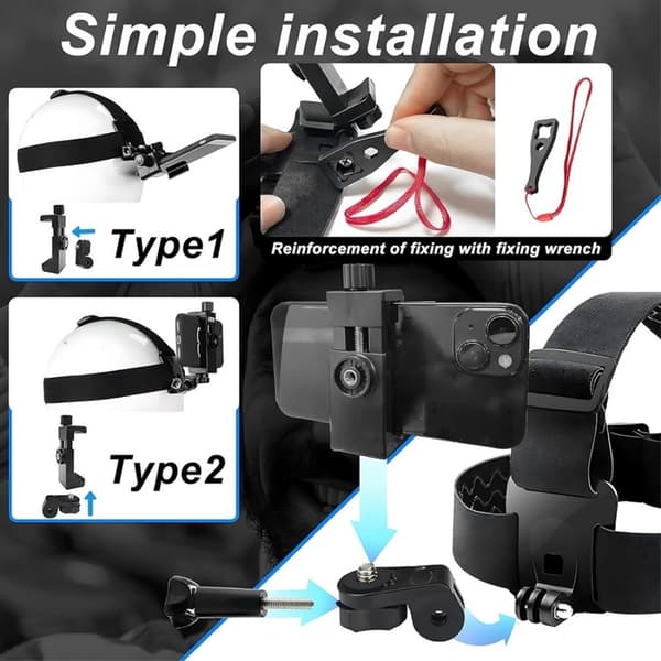 5-i-1 Action Camera Accessories Hovedstrop klemme osv. til GoPro