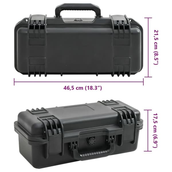 vidaXL Bærbar flykasse svart 46,5x21,5x17,5 cm PP
