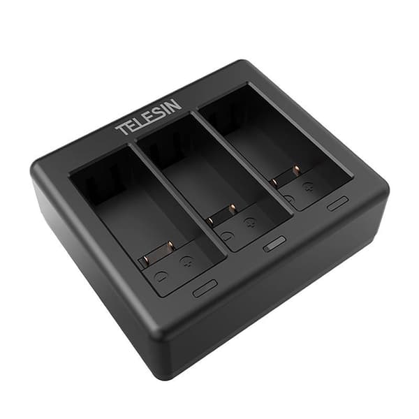 Telesin 3-spors lader + 2 batterier for GoPro Hero 12 / Hero 11 / Hero 10 / Hero 9