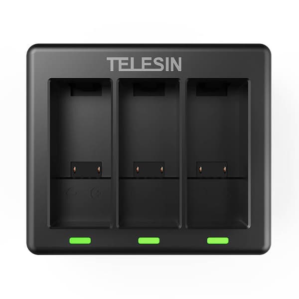 Telesin 3-spors lader + 2 batterier for GoPro Hero 12 / Hero 11 / Hero 10 / Hero 9