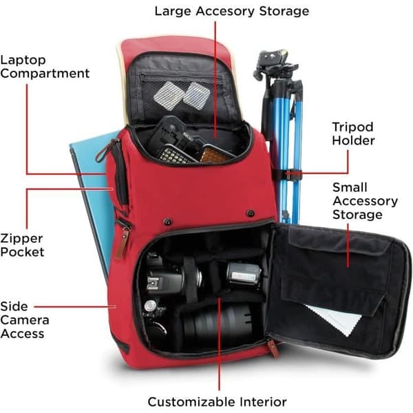 Ryggsäck - GOgroove - Digitalkamera - Tabletfack - Röd - Ergonomisk