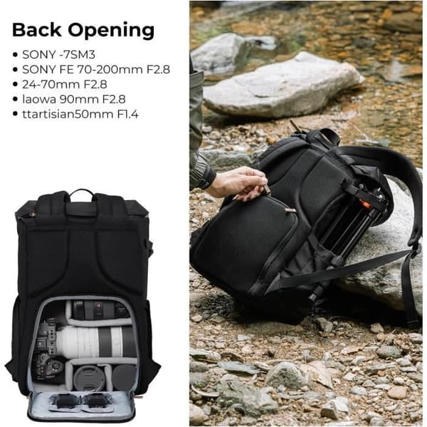 Ryggsäck för Kamera - KF Concept - XL - Svart - Multifunktionell - Vattentät