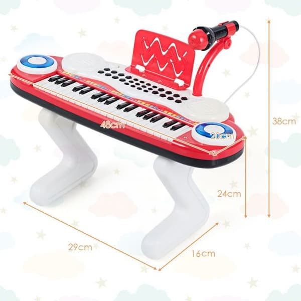 Børns Elektronisk Keyboard, 37 tangenter, 48x20x38 cm, Rød