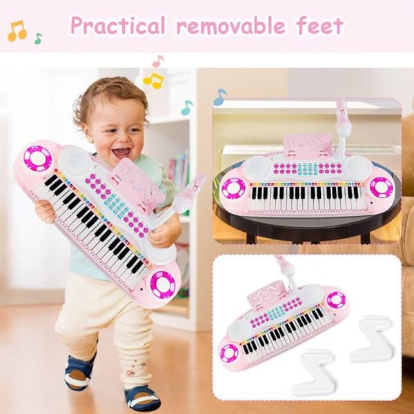 Børns Elektronisk Keyboard, 37 Tangenter med Mikrofon og Rytme Lys, 48x20x38 cm, Lyserød