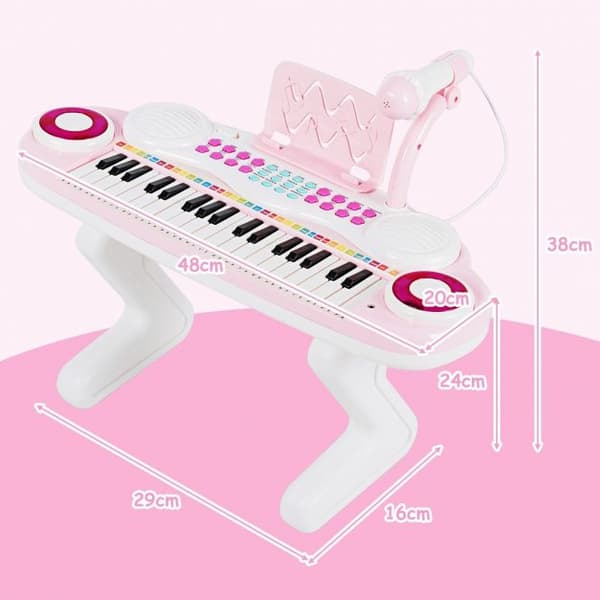 Børns Elektronisk Keyboard, 37 Tangenter med Mikrofon og Rytme Lys, 48x20x38 cm, Lyserød