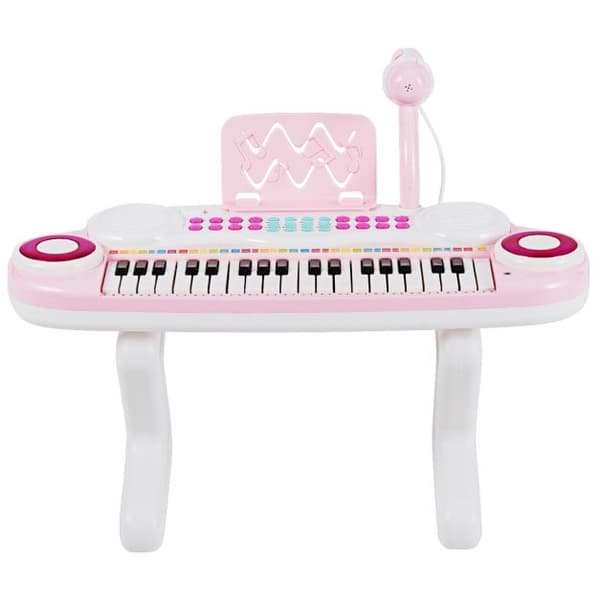 Børns Elektronisk Keyboard, 37 Tangenter med Mikrofon og Rytme Lys, 48x20x38 cm, Lyserød