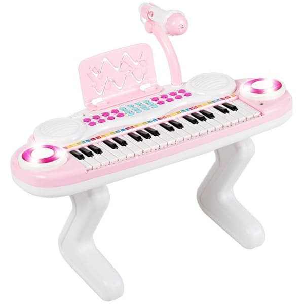 Børns Elektronisk Keyboard, 37 Tangenter med Mikrofon og Rytme Lys, 48x20x38 cm, Lyserød