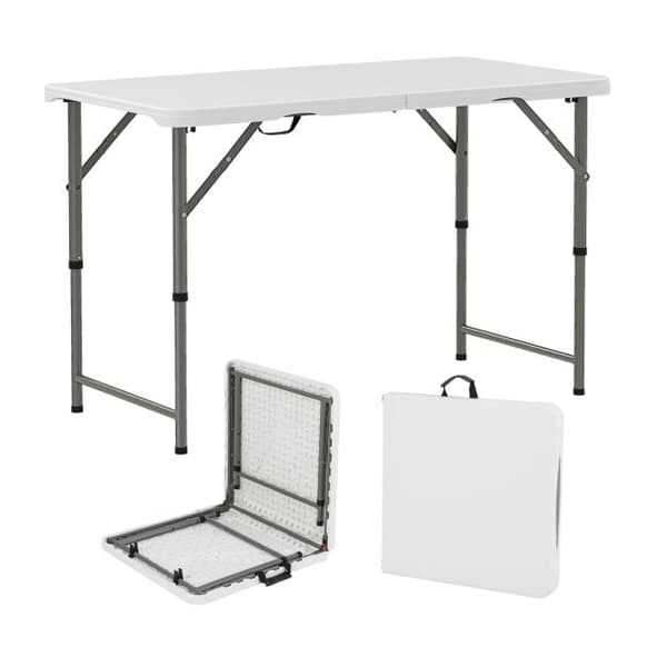 Campingbord, 122x61x50/62/74 cm, Vit