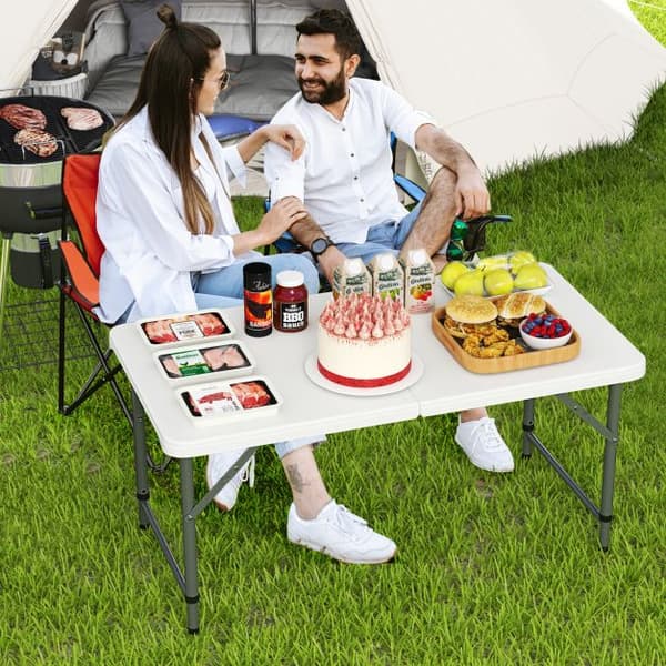 Campingbord, 122x61x50/62/74 cm, Vit