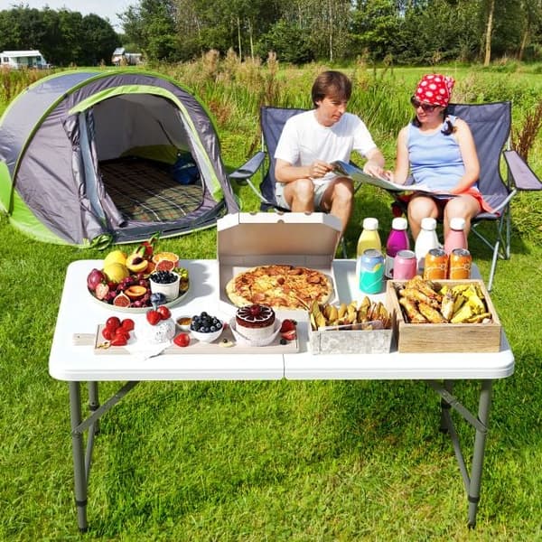 Campingbord, 122x61x50/62/74 cm, Vit