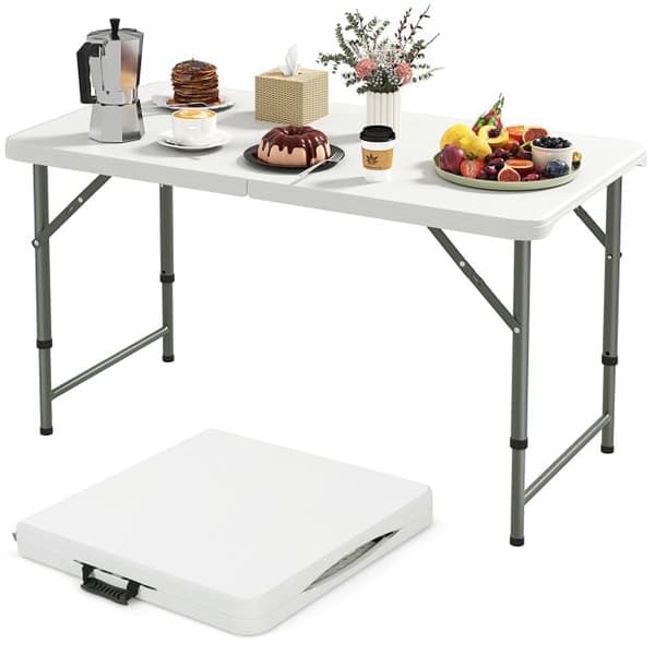Campingbord, 122x61x50/62/74 cm, Vit