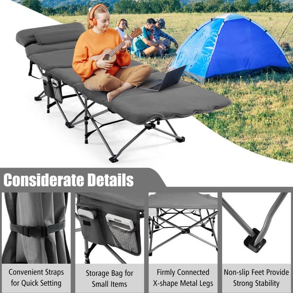 Camping seng, 185x65x41-53 cm, Grå
