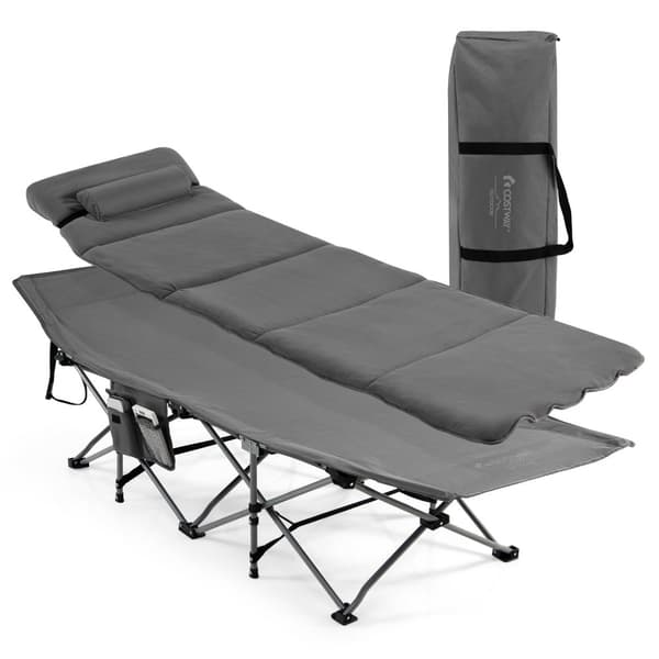 Camping seng, 185x65x41-53 cm, Grå