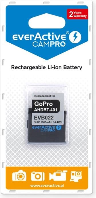 Everactive EVB022, GoPro, 1160 mAh, 3,7 V, Litiumioni (Li-Ion)