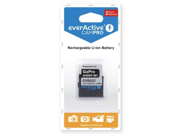 Everactive EVB022, GoPro, 1160 mAh, 3,7 V, Litiumioni (Li-Ion)