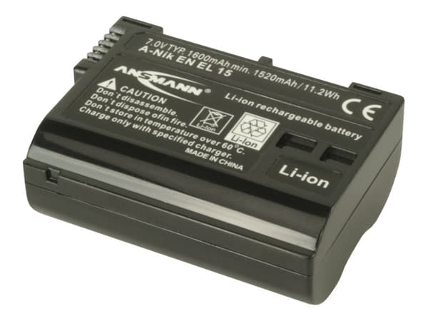ANSMANN A-Nik EN EL 15 - Batteri - Li-Ion - 1600 mAh - for Nikon D600, D610, D7000, D7100, D7200, D750, D7500, D800, D800E, D810, D810A, Z 6II, Z7; 1