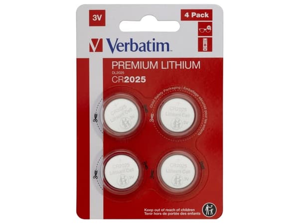 Verbatim CR2025, Kertakäyttöinen akku, CR2025, Litium, 3 V, 4 kpl, Hopea