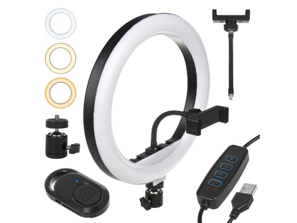 Rengasvalo 12 LED 20W Maclean Energy MCE612B, bluetooth itselaukaisin, värin ja kirkkauden vaihteluväli 3200K-5600K ja kirkkaus
