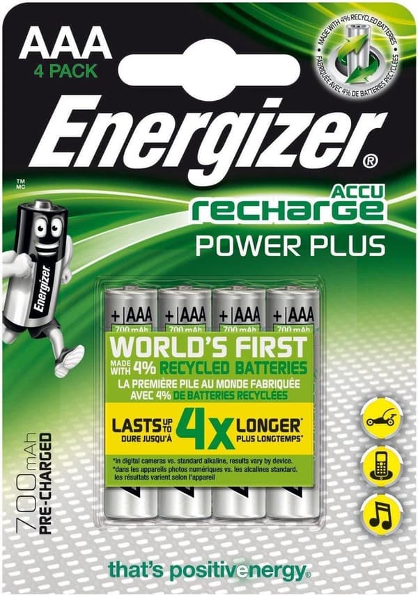 ENERGIZER BATTERI Accu Recharge Power Plus 700 mAh AAA HR3/4 Genopladeligt, 4 stk.