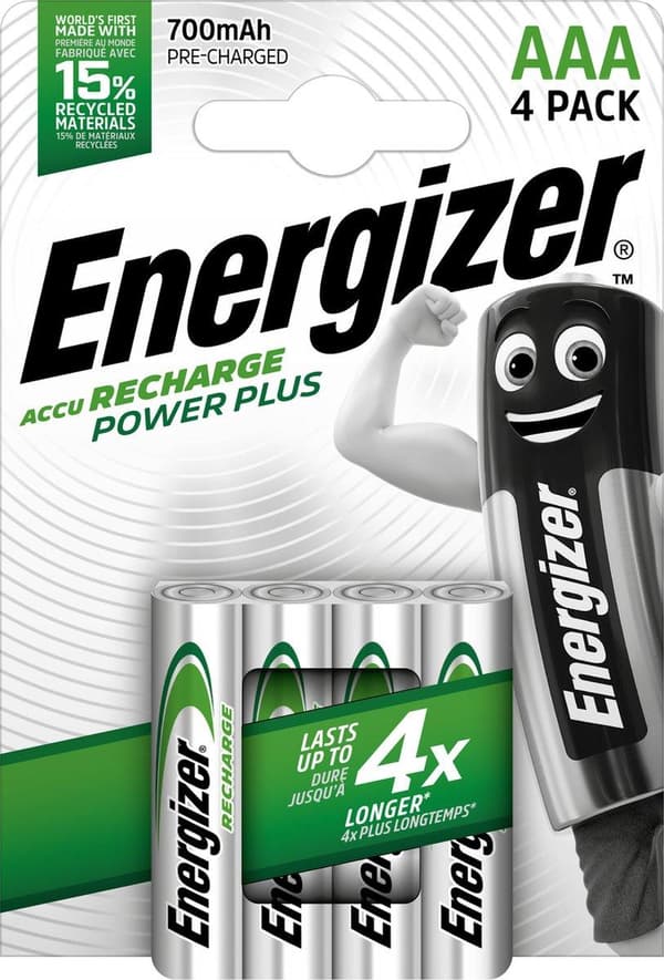 ENERGIZER BATTERI Accu Recharge Power Plus 700 mAh AAA HR3/4 Genopladeligt, 4 stk.