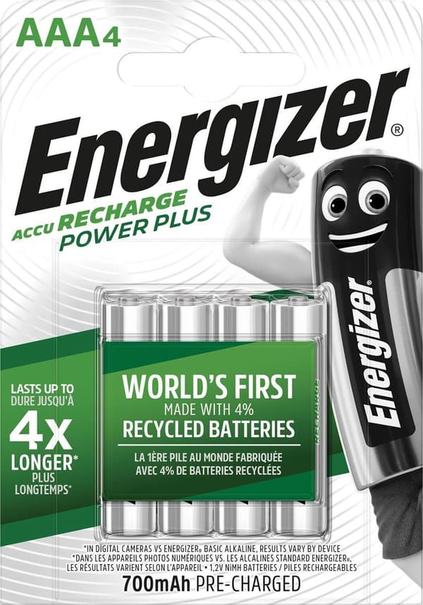 ENERGIZER BATTERI Accu Recharge Power Plus 700 mAh AAA HR3/4 Genopladeligt, 4 stk.