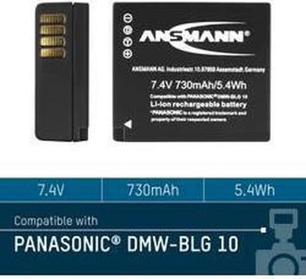 Ansmann genopladelige batterier/akkumulatorer 7,4V, 730mAh, sort