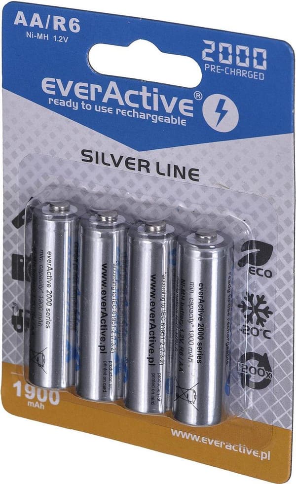 Genopladelige batterier everActive Ni-MH R6 AA 2000 mAh Silver Line