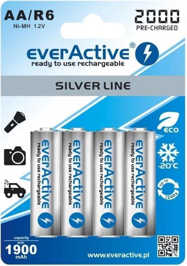 Genopladelige batterier everActive Ni-MH R6 AA 2000 mAh Silver Line