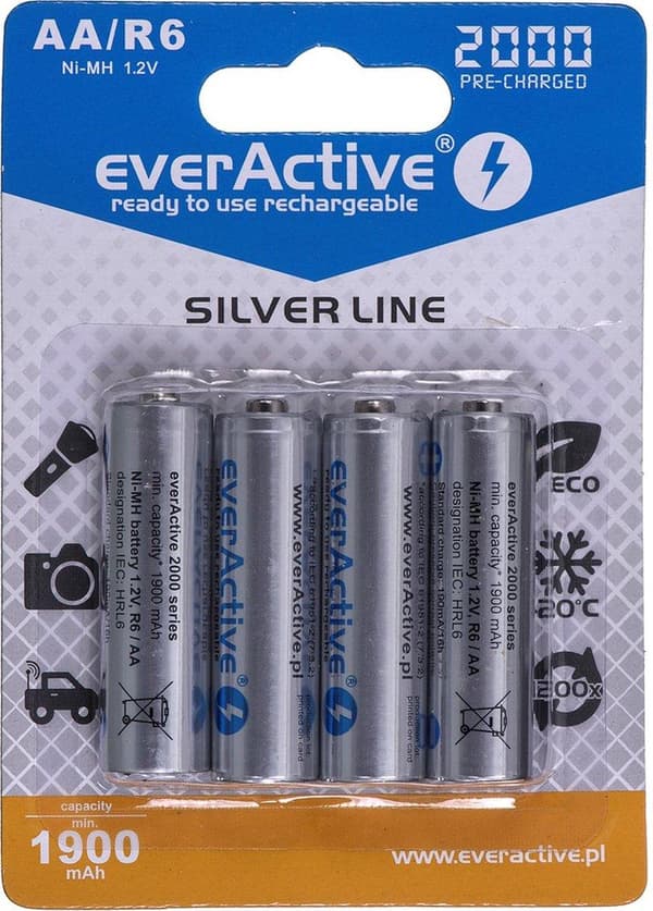 Genopladelige batterier everActive Ni-MH R6 AA 2000 mAh Silver Line