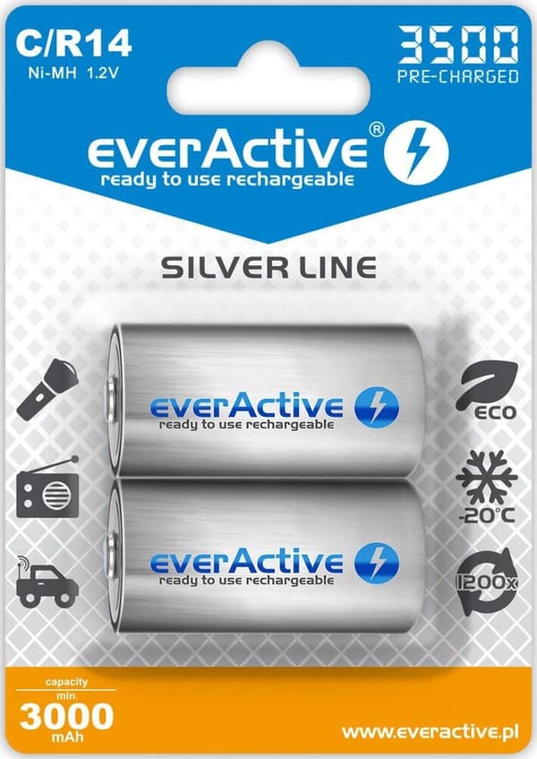Genopladelige batterier everActive R14/C Ni-MH 3500 mAh klar til brug