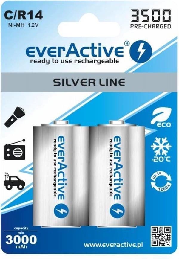 Genopladelige batterier everActive R14/C Ni-MH 3500 mAh klar til brug