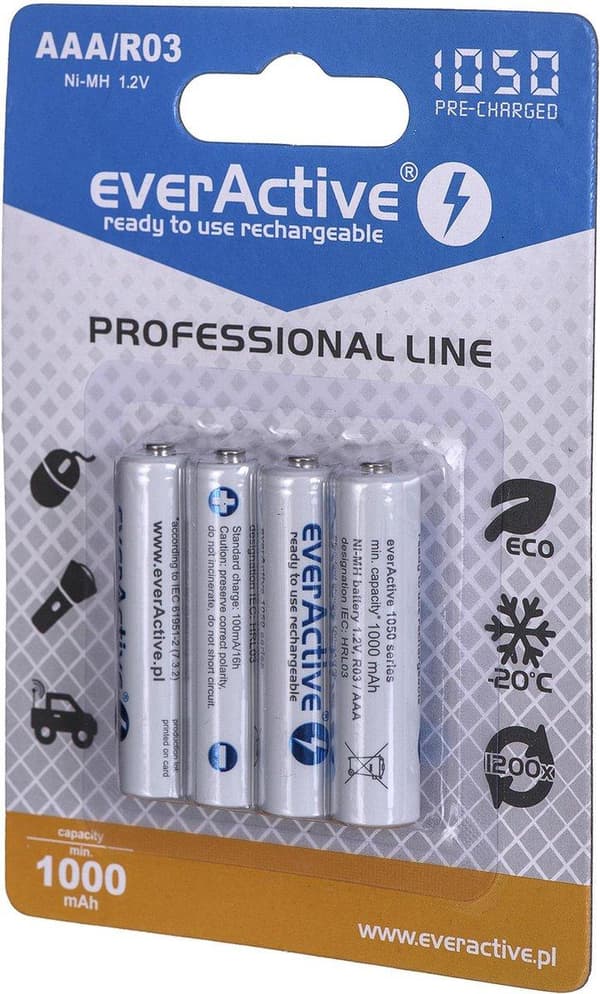Ladattavat akut everActive Ni-MH R03 AAA 1050 mAh Professional Line