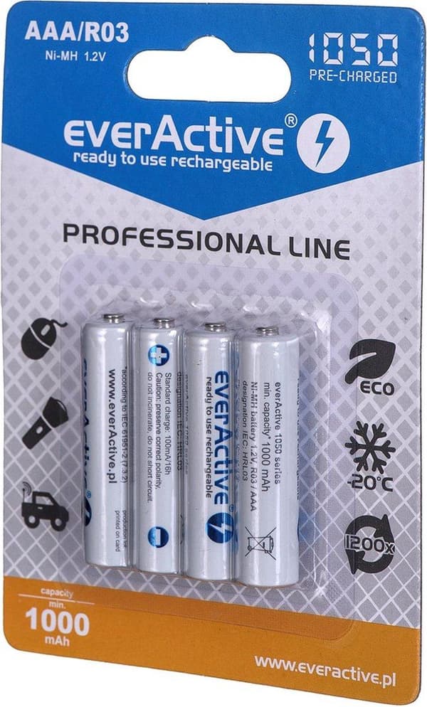 Ladattavat akut everActive Ni-MH R03 AAA 1050 mAh Professional Line
