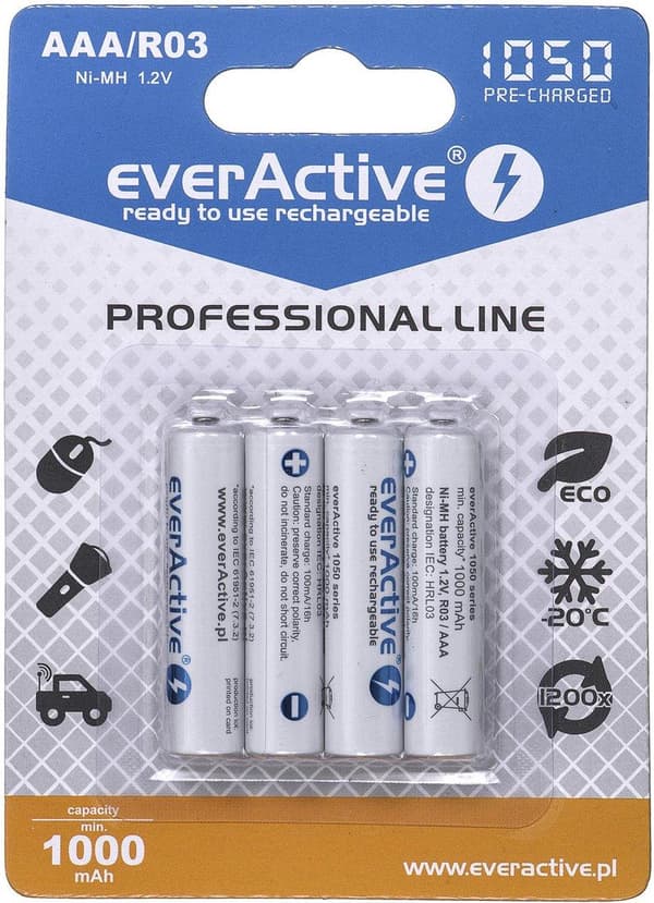 Ladattavat akut everActive Ni-MH R03 AAA 1050 mAh Professional Line