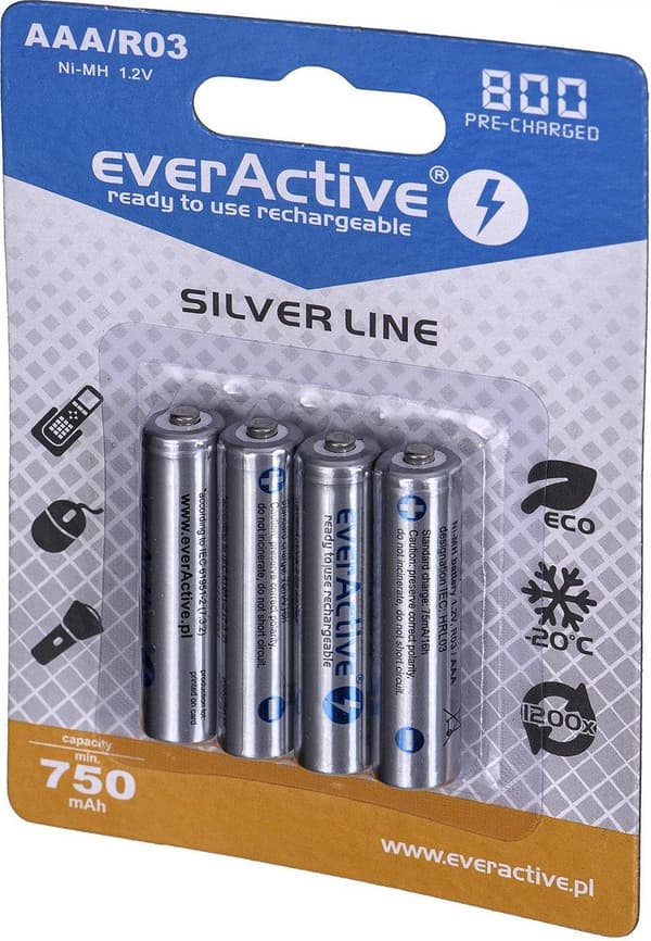 Ladattavat akut everActive Ni-MH R03 AAA 800 mAh Silver Line