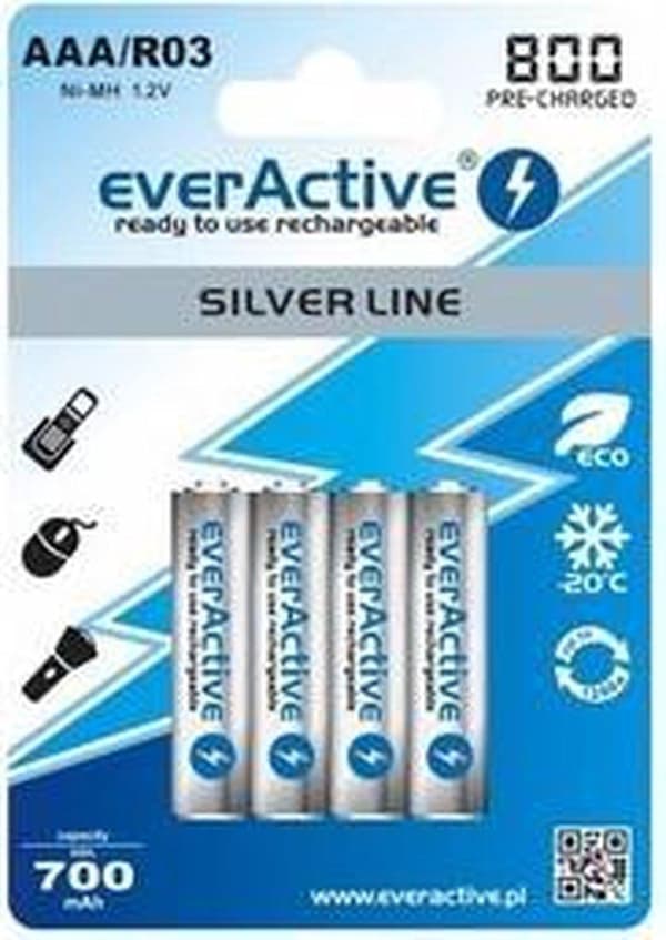 Ladattavat akut everActive Ni-MH R03 AAA 800 mAh Silver Line
