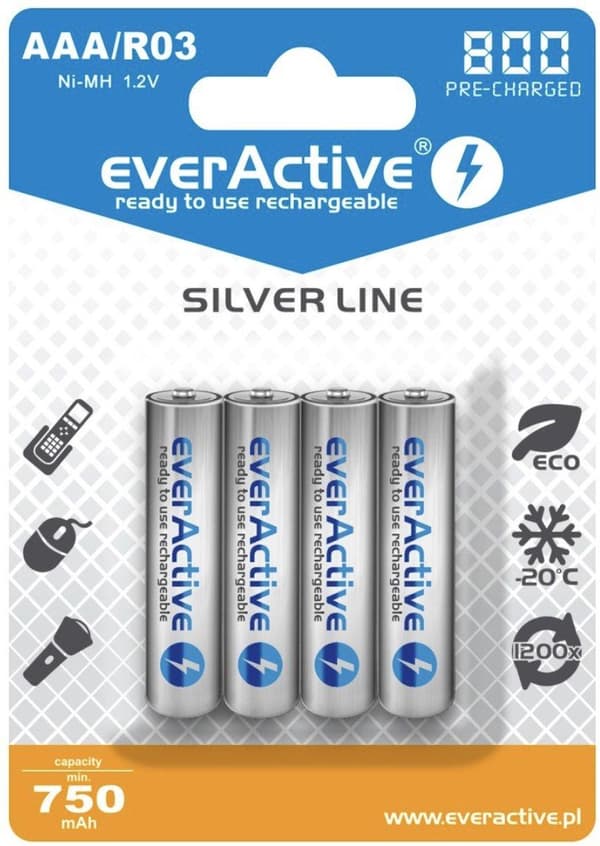 Genopladelige batterier everActive Ni-MH R03 AAA 800 mAh Silver Line