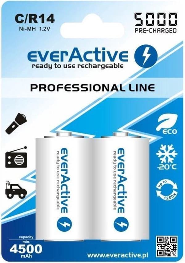 Genopladelige batterier everActive Ni-MH R14 C 5000 mAh Professionel linje