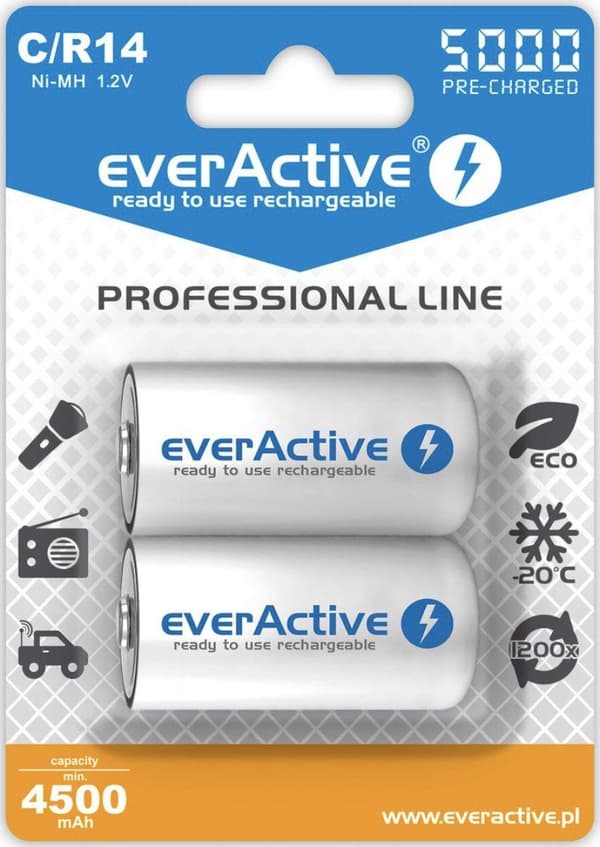 Genopladelige batterier everActive Ni-MH R14 C 5000 mAh Professionel linje