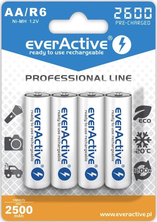 Ladattavat akut everActive Ni-MH R6 AA 2600 mAh Professional Line